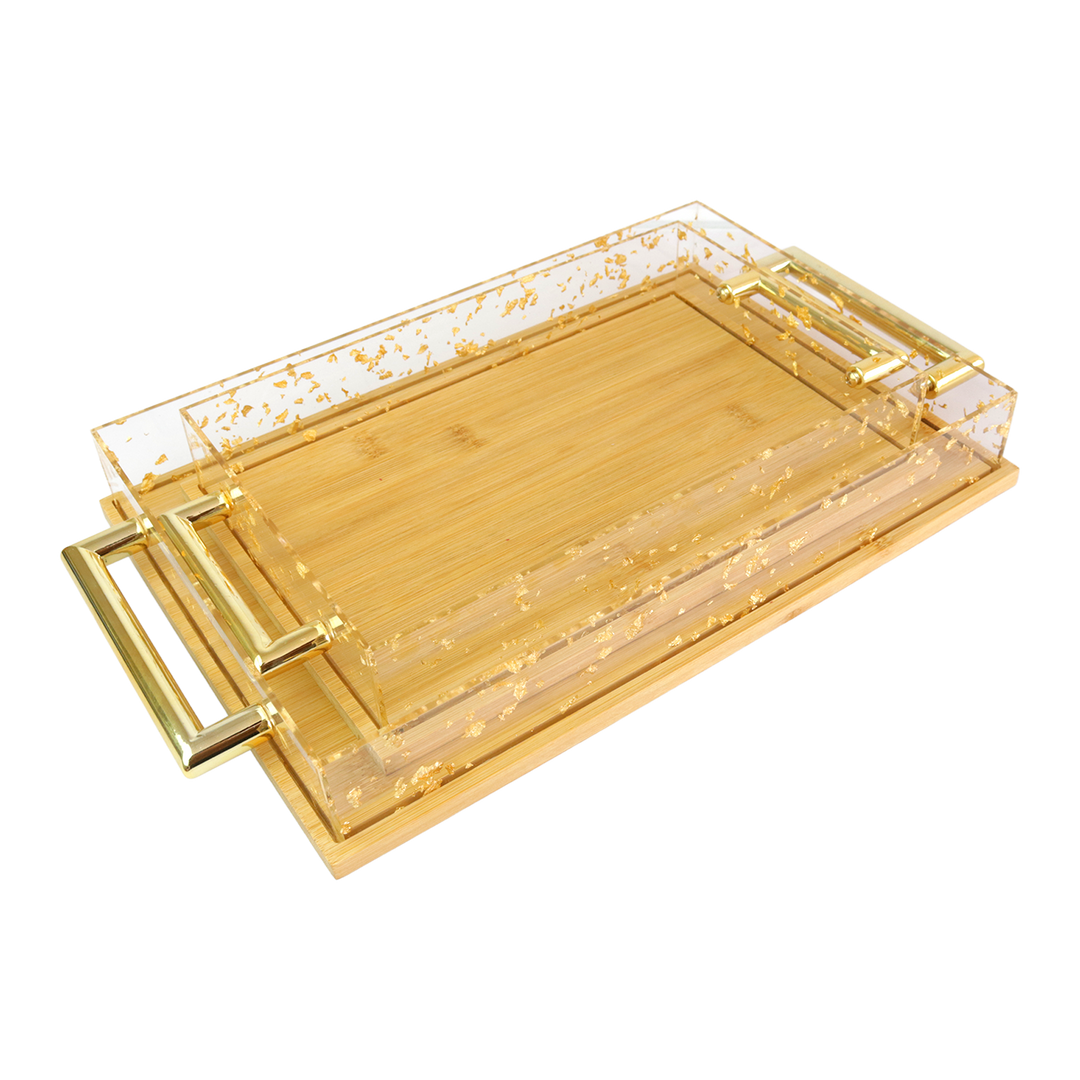 Set 2 plateaux rectangulaires en bois 29,50cm + 36,50cm