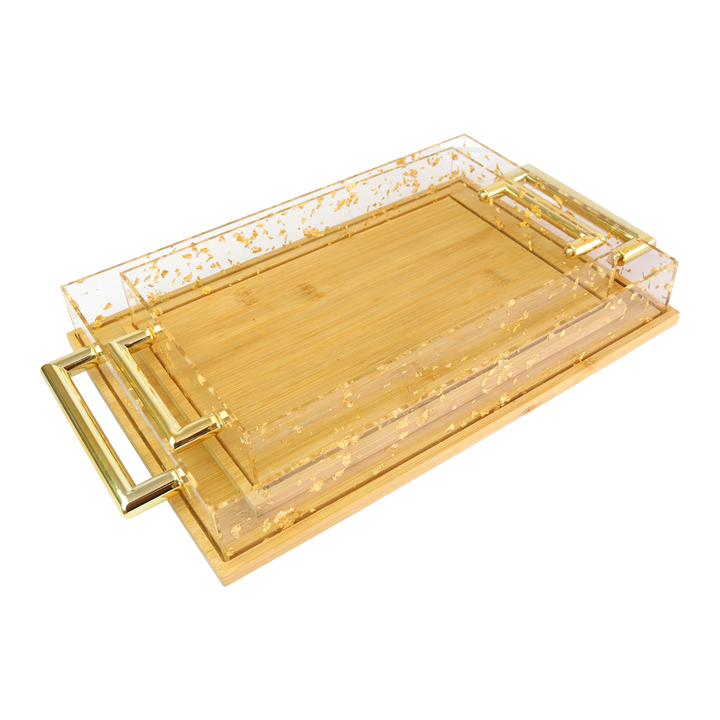 Set 2 plateaux rectangulaires en bois 29,50cm + 36,50cm
