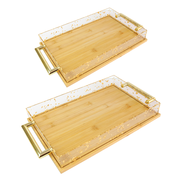 Set 2 plateaux rectangulaires en bois 29,50cm + 36,50cm