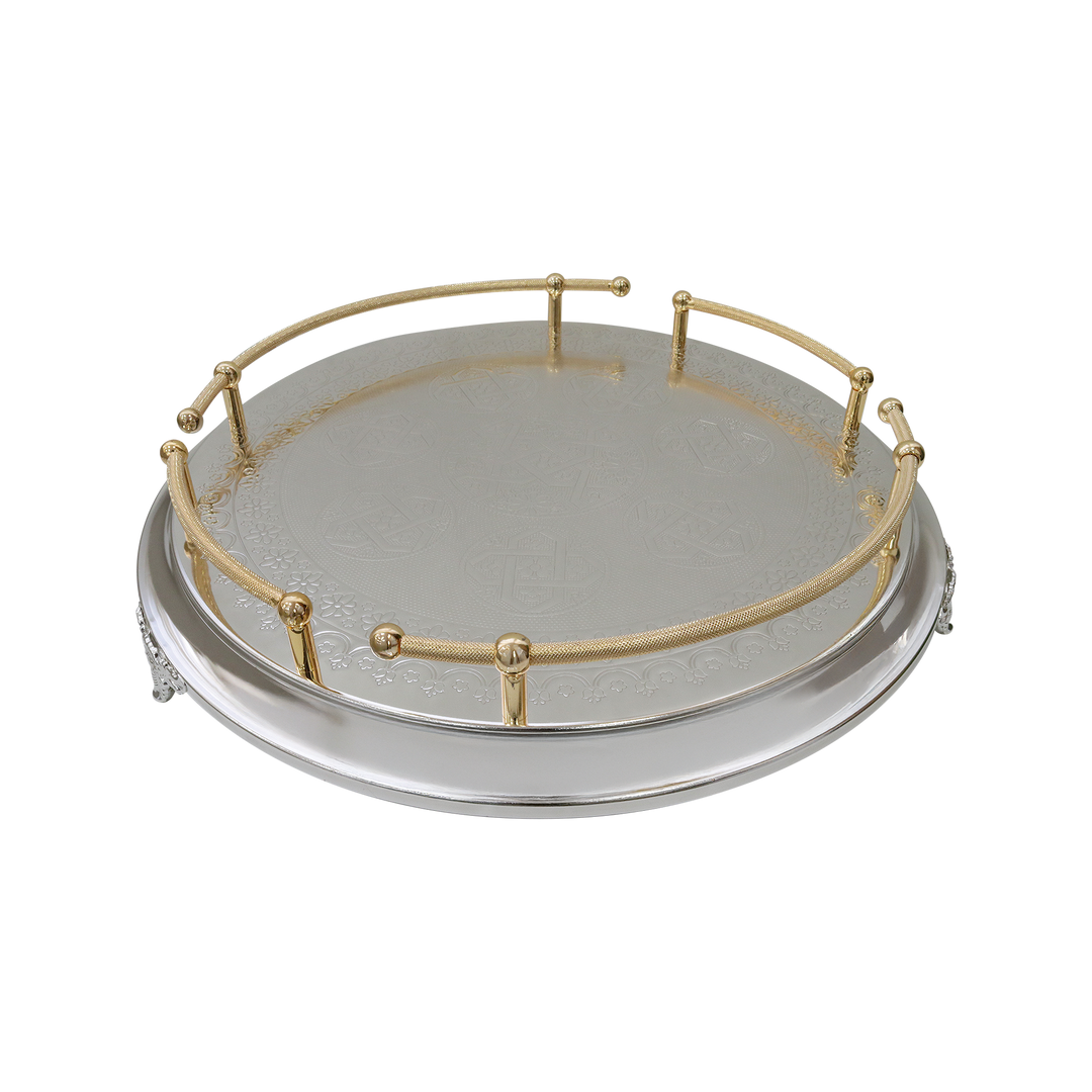 Plateau en métal argenté et doré 45cm