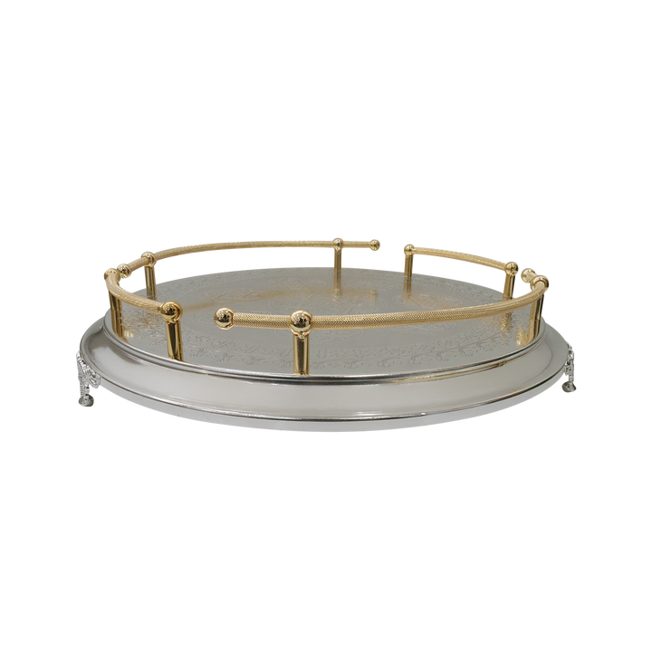 Plateau en métal argenté et doré 45cm