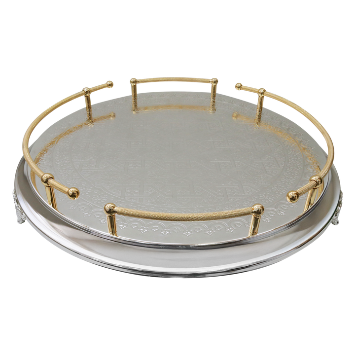 Plateau en métal argenté et doré 50cm