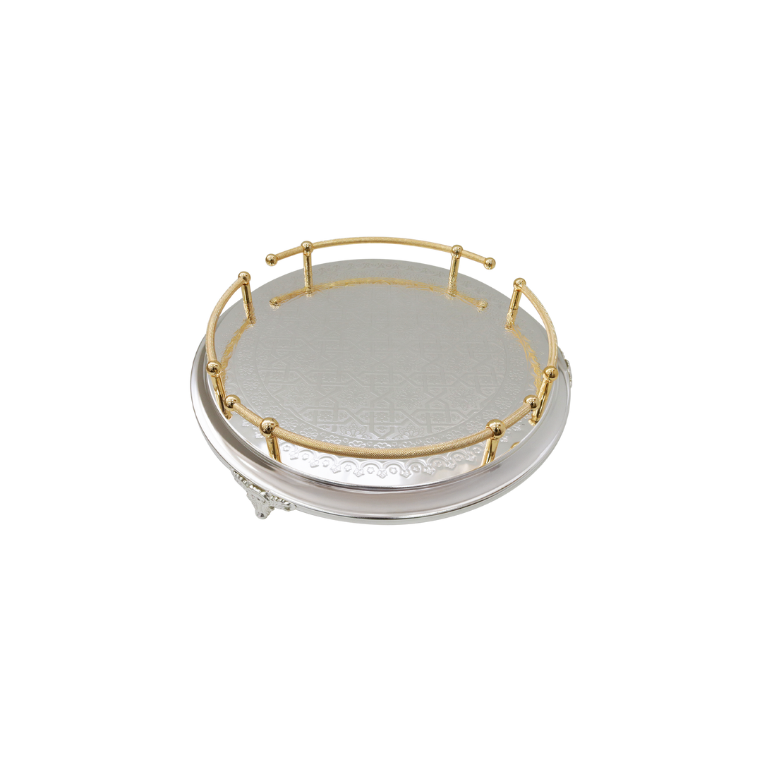 Plateau en métal argenté et doré 40cm