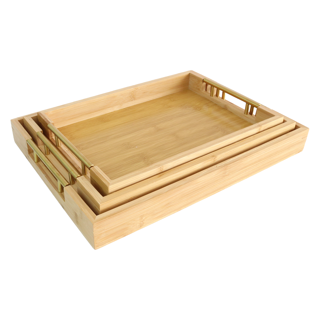 Set 3 plateaux en bambou rectangulaires 45cm+41cm+37cm