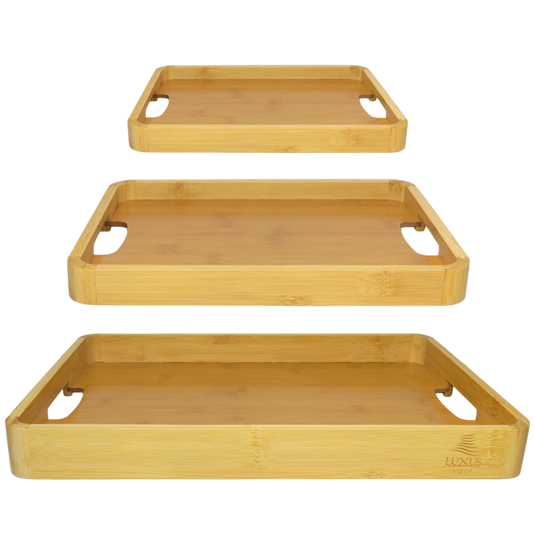 Set 3 plateaux rectangulaires en bois 30cm + 38cm + 45cm