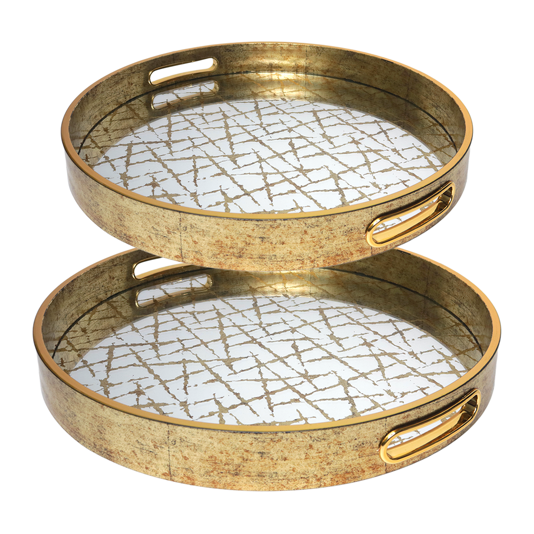 Set 2 plateaux miroir rond doré 31cm + 35cm