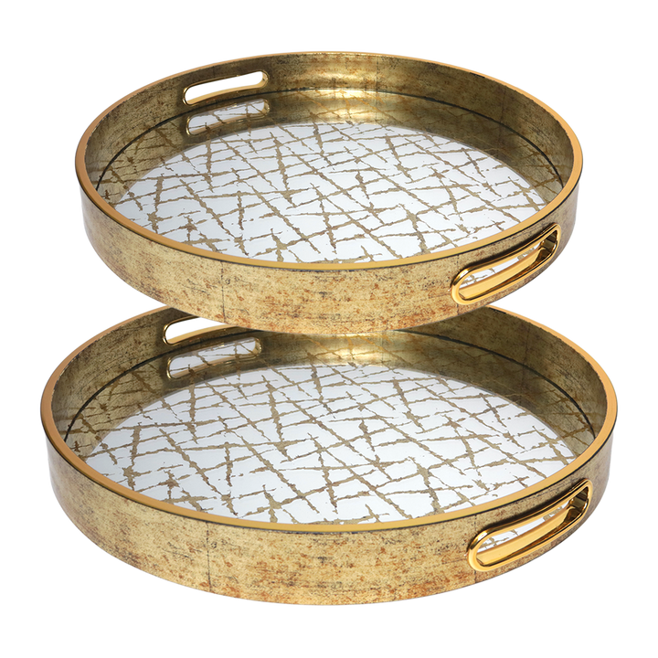 Set 2 plateaux miroir rond doré 31cm + 35cm