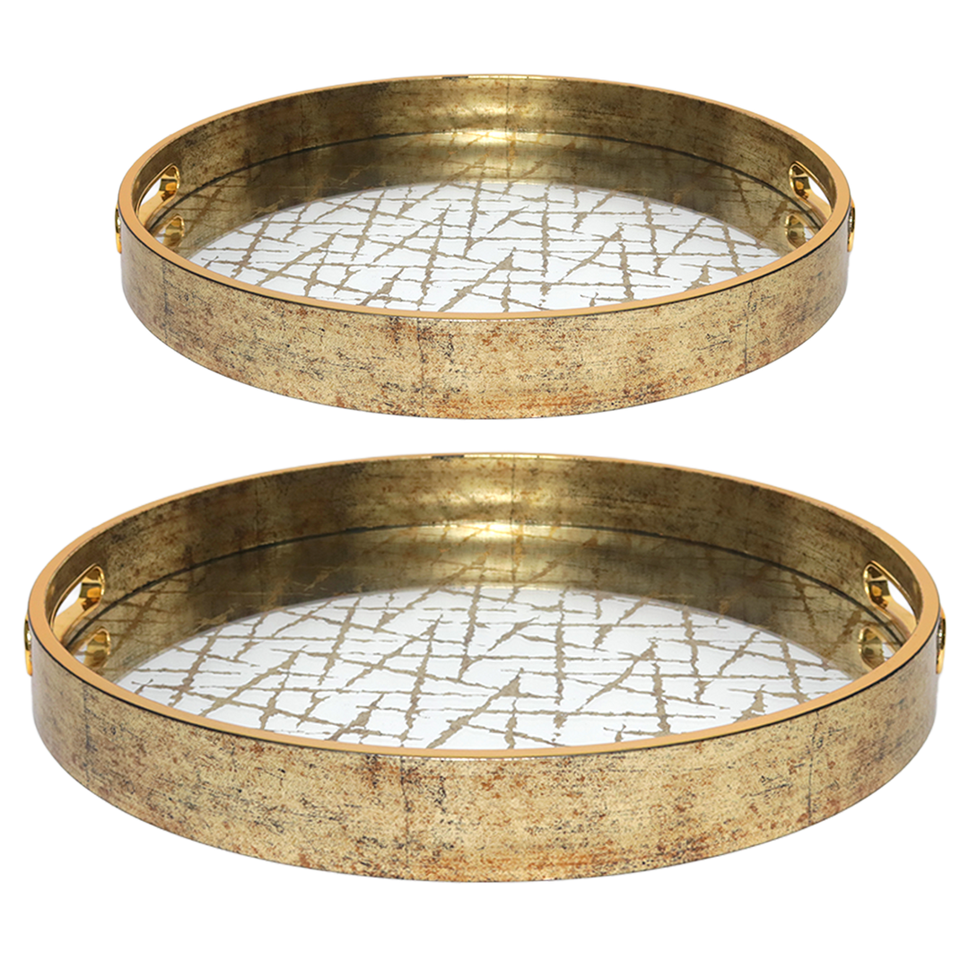 Set 2 plateaux miroir rond doré 31cm + 35cm