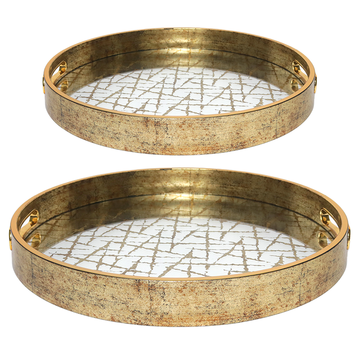 Set 2 plateaux miroir rond doré 31cm + 35cm