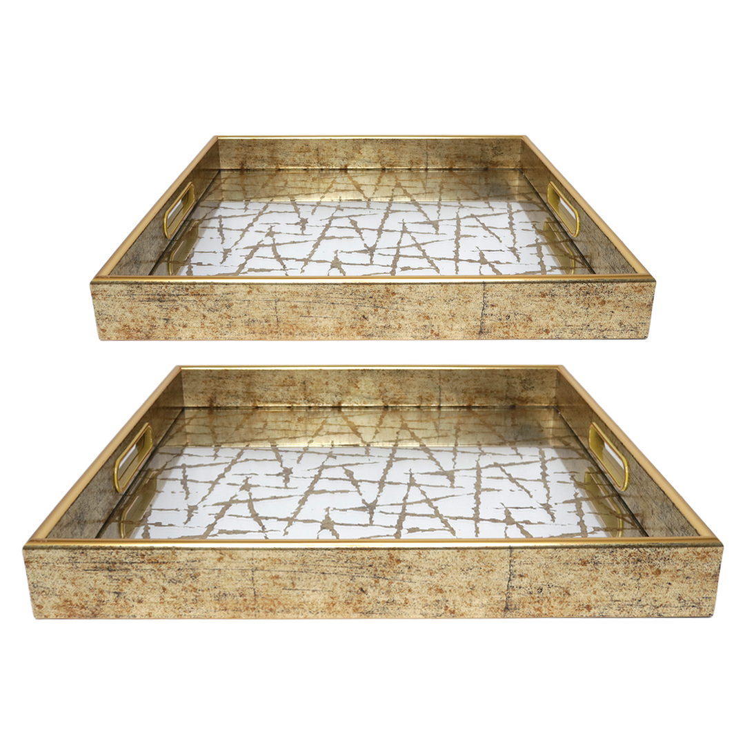 Set 2 plateaux miroir doré 34cm + 37cm