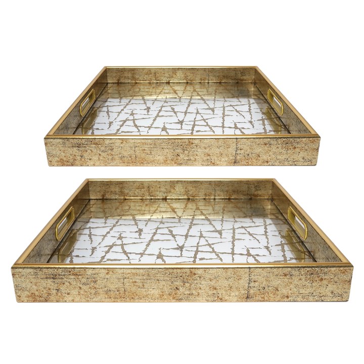 Set 2 plateaux miroir doré 34cm + 37cm