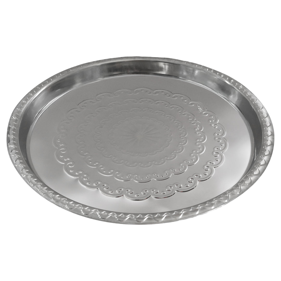 Plat rond en métal argenté 55cm