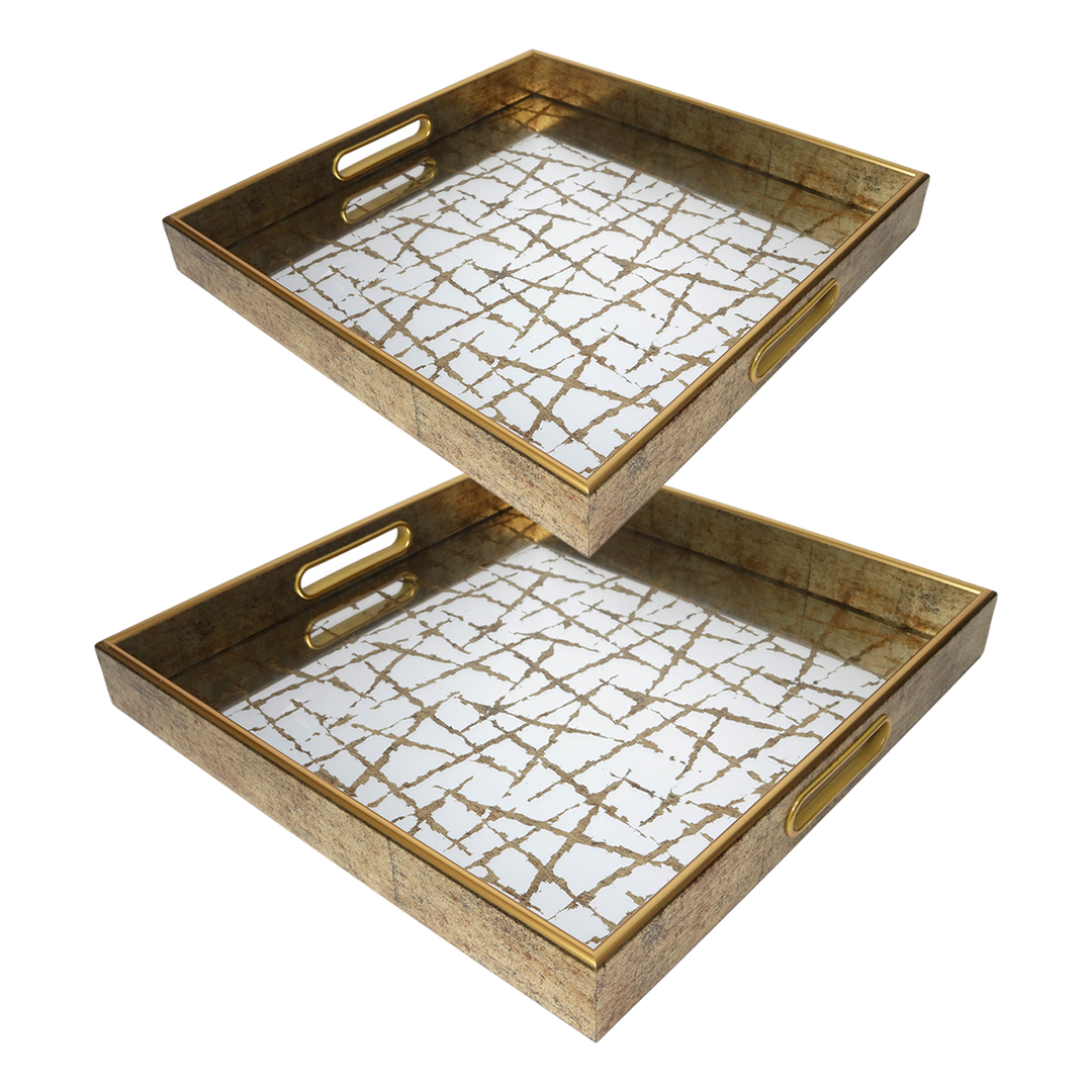 Set 2 plateaux miroir doré 34cm + 37cm
