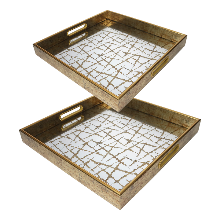 Set 2 plateaux miroir doré 34cm + 37cm