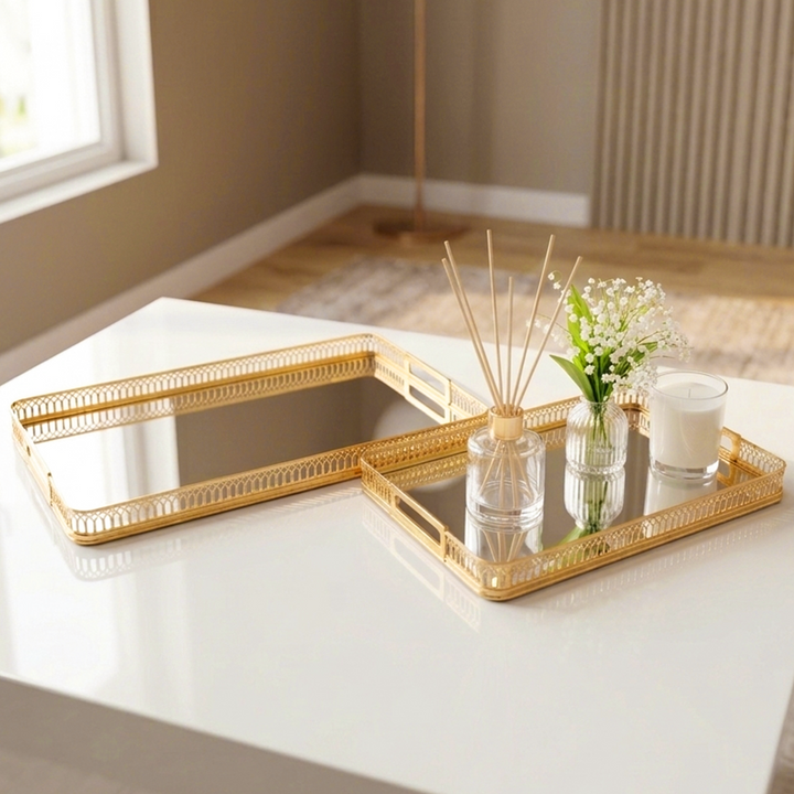 Set 2 plateaux miroir rectangulaires 40cm + 50cm