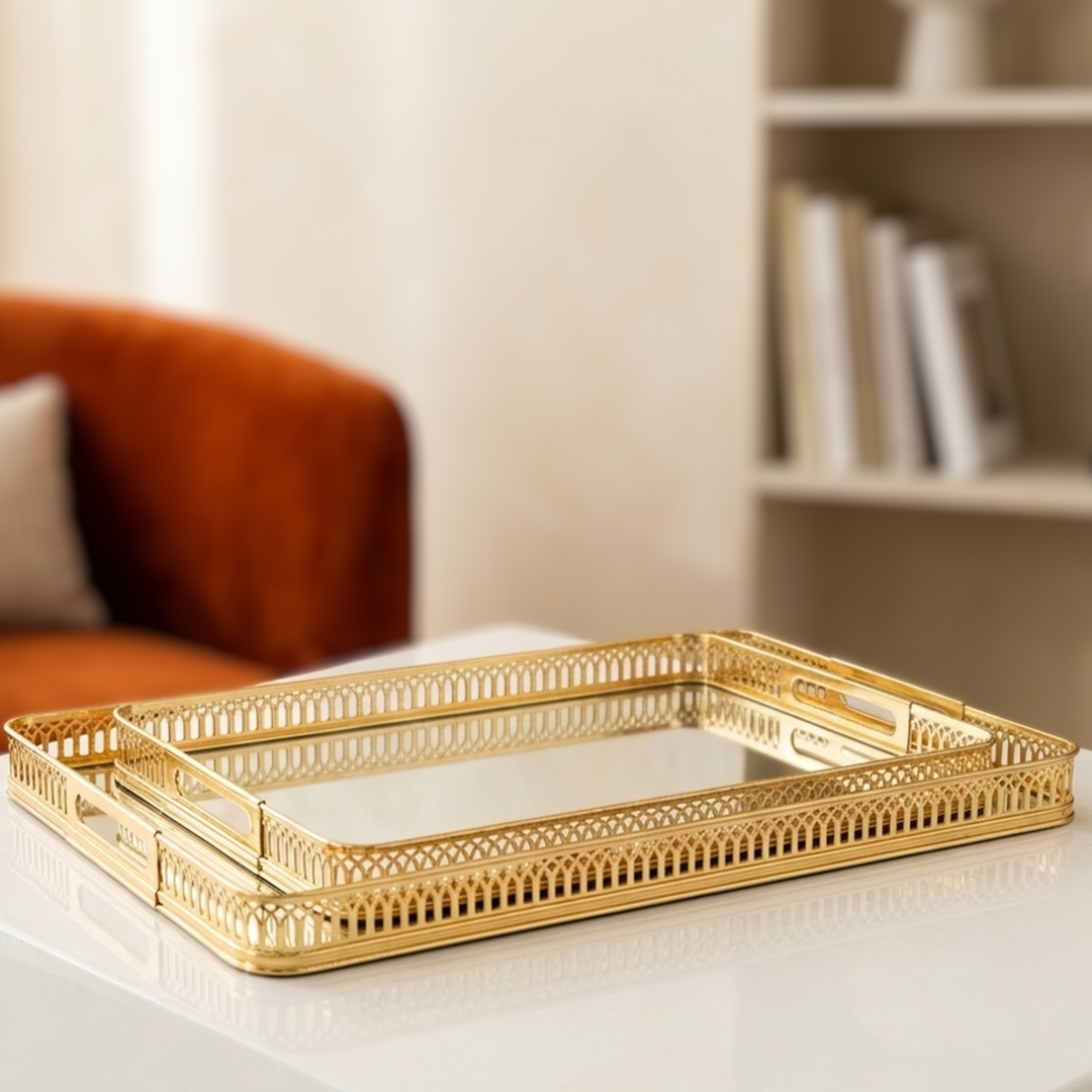 Set 2 plateaux miroir rectangulaires 40cm + 50cm