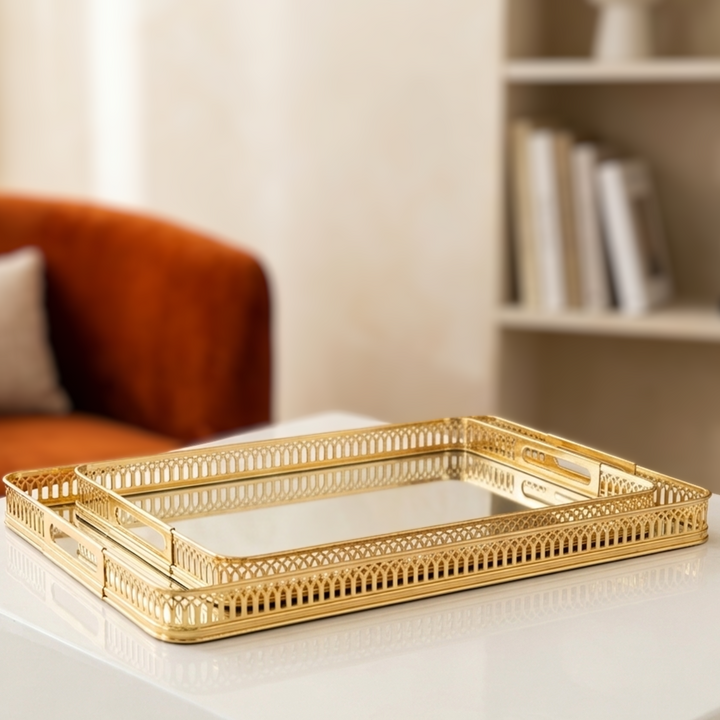 Set 2 plateaux miroir rectangulaires 40cm + 50cm