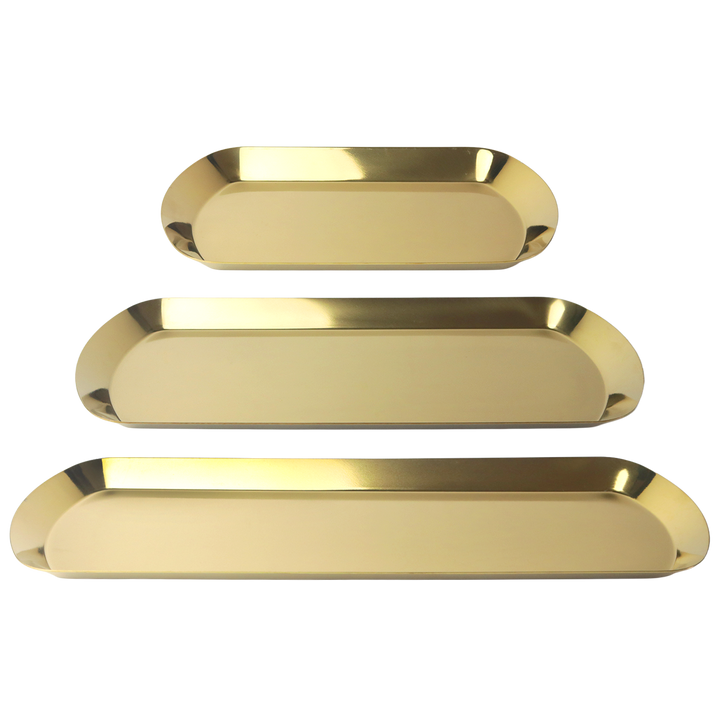 Set 3 plateaux en métal doré 26cm + 36cm + 46cm
