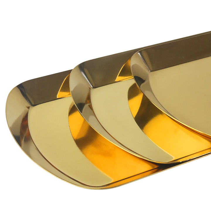 Set 3 plateaux en métal doré 26cm + 36cm + 46cm