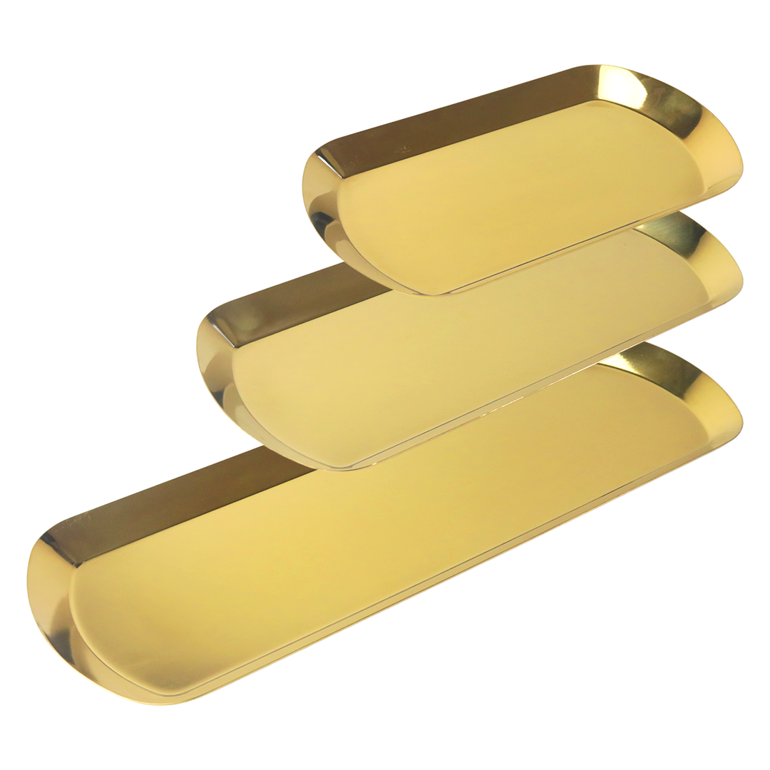 Set 3 plateaux en métal doré 26cm + 36cm + 46cm