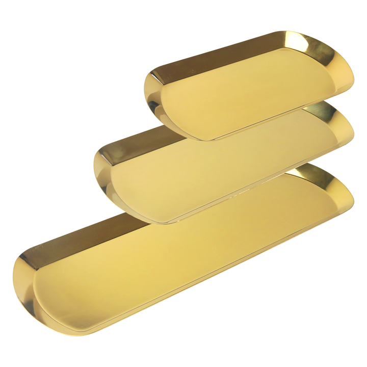 Set 3 plateaux en métal doré 26cm + 36cm + 46cm