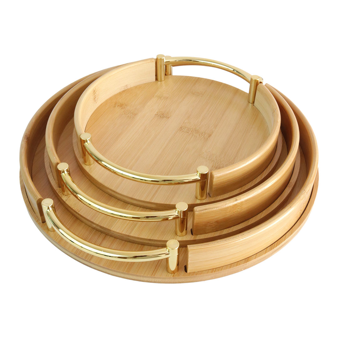 Set 3 plateaux en bambou ronds 34cm+28cm+23cm
