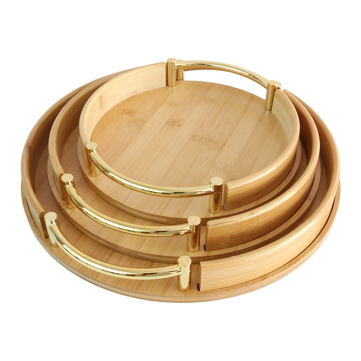 Set 3 plateaux en bambou ronds 34cm+28cm+23cm
