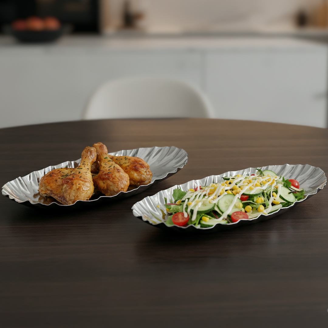 Set 2 plats présentation en inox 37x20cm