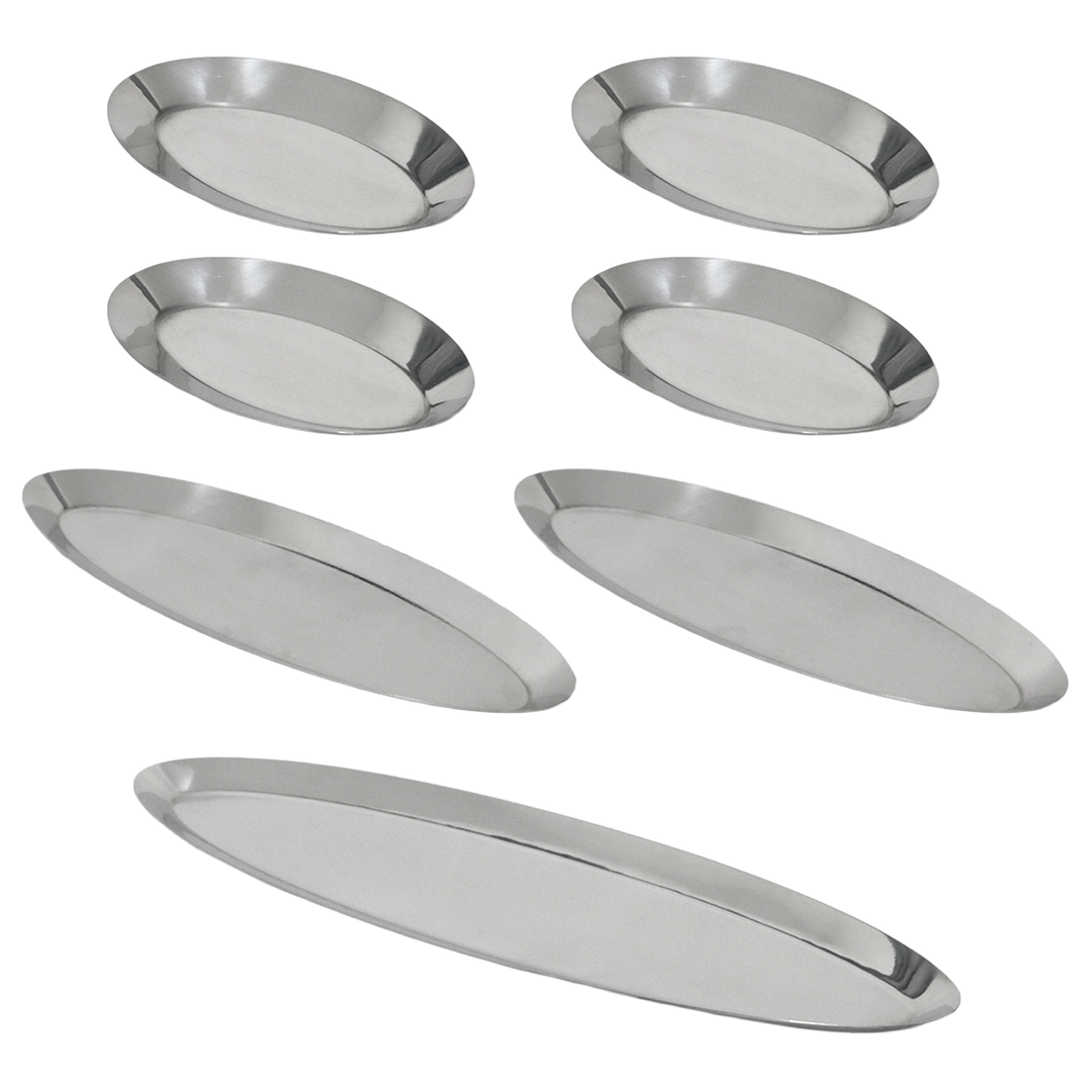 Set 7 plats ovales en métal argenté 4x18cm + 2x30cm + 1x48cm