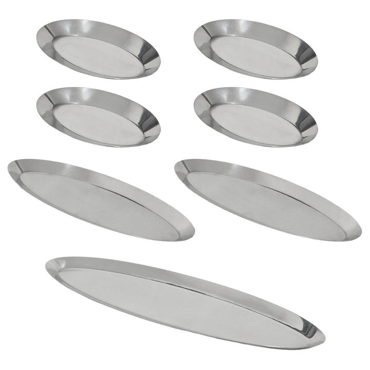 Set 7 plats ovales en métal argenté 4x18cm + 2x30cm + 1x48cm