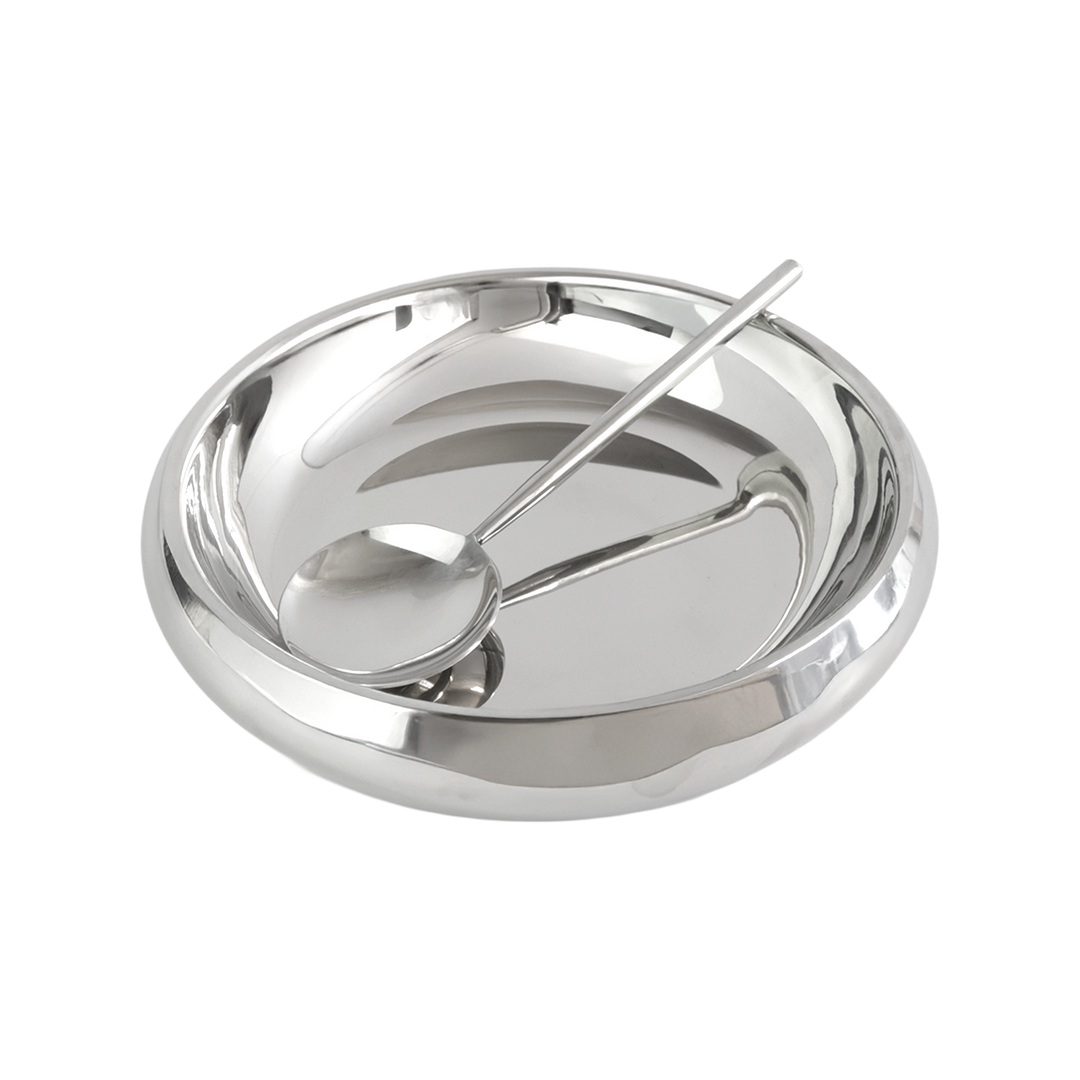 Bol en inox argenté 28x5,50cm+ cuillère 25,50cm