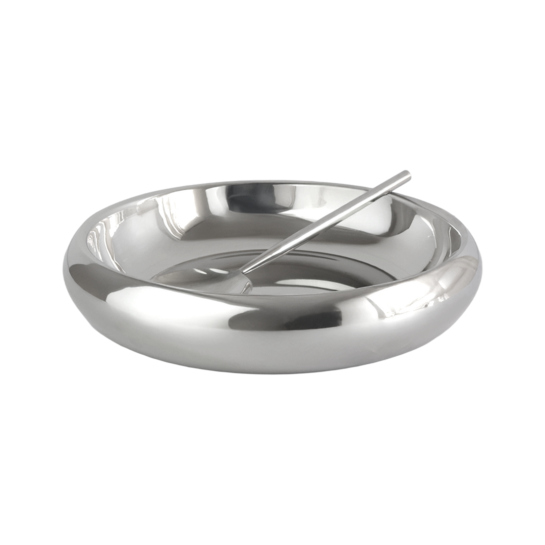 Bol en inox argenté 28x5,50cm+ cuillère 25,50cm