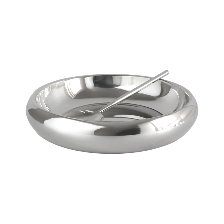 Bol en inox argenté 28x5,50cm+ cuillère 25,50cm