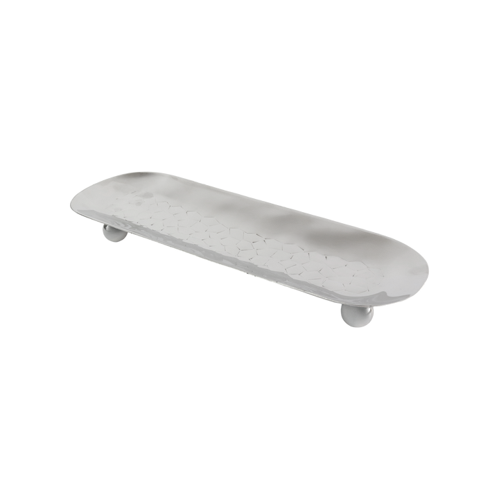Plat ovale en inox argenté 43x15cm
