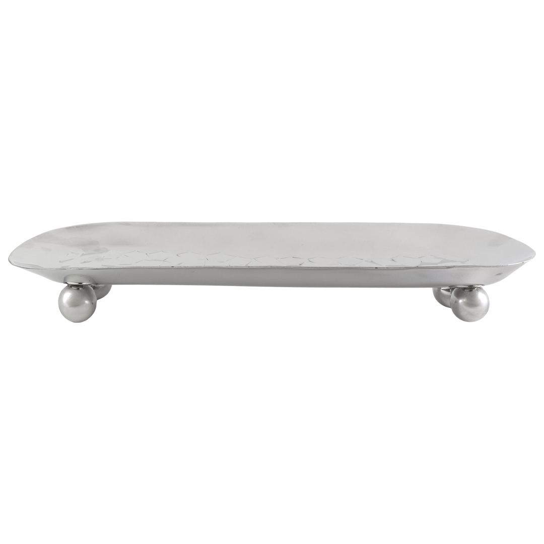 Plat ovale en inox argenté 48x16cm