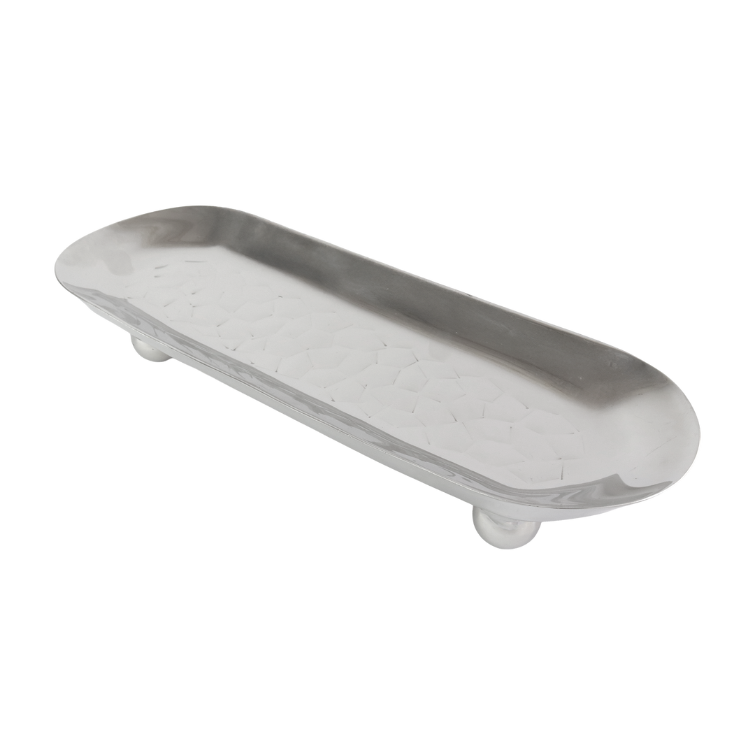 Plat ovale en inox argenté 48x16cm