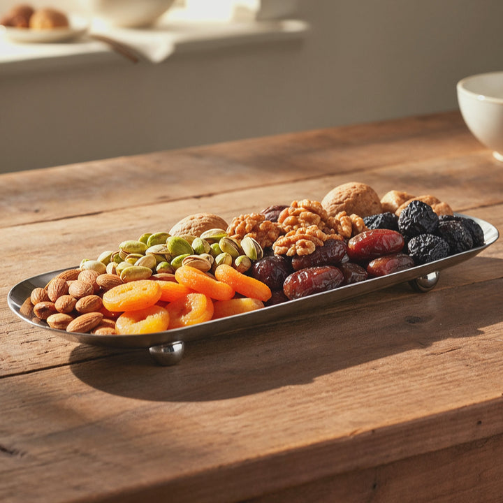 Plat ovale en inox argenté 43x15cm