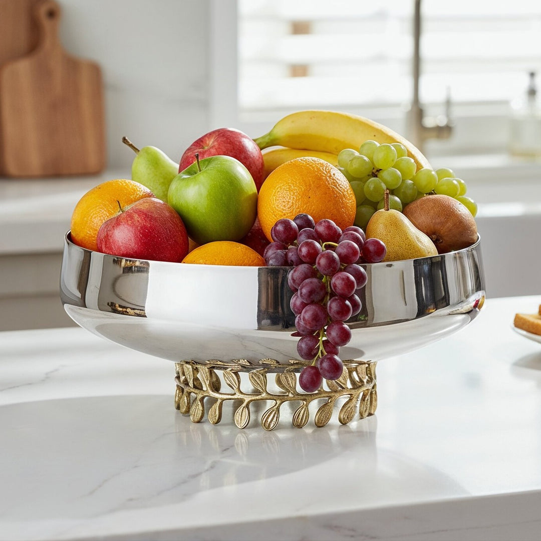 Coupe en inox avec pied dorée 27x13cm