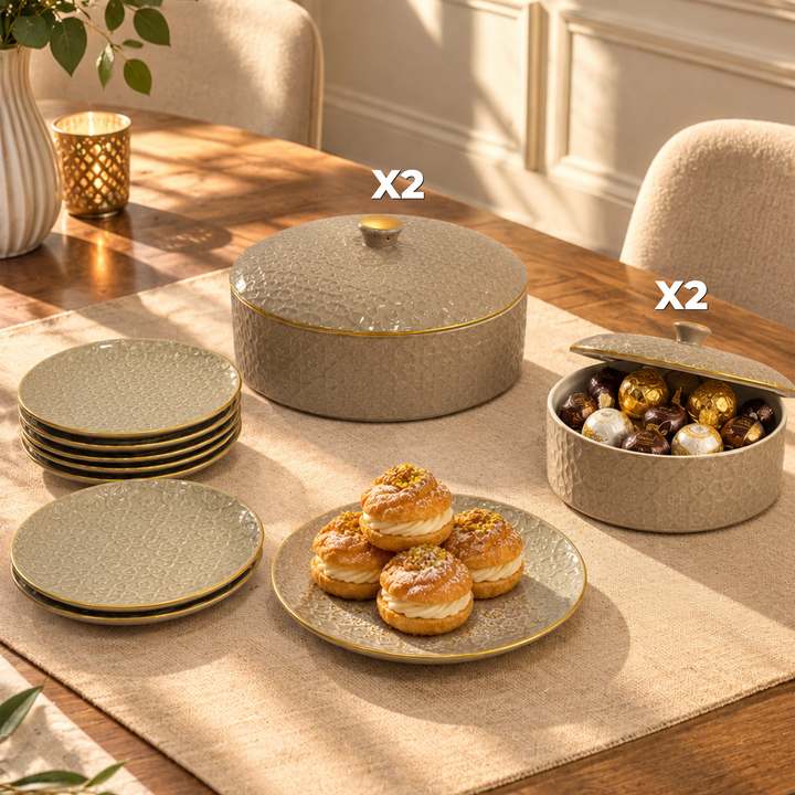 Set 4 bonbonnières 2x18cm + 2x25cm + 6 assiettes 18cm