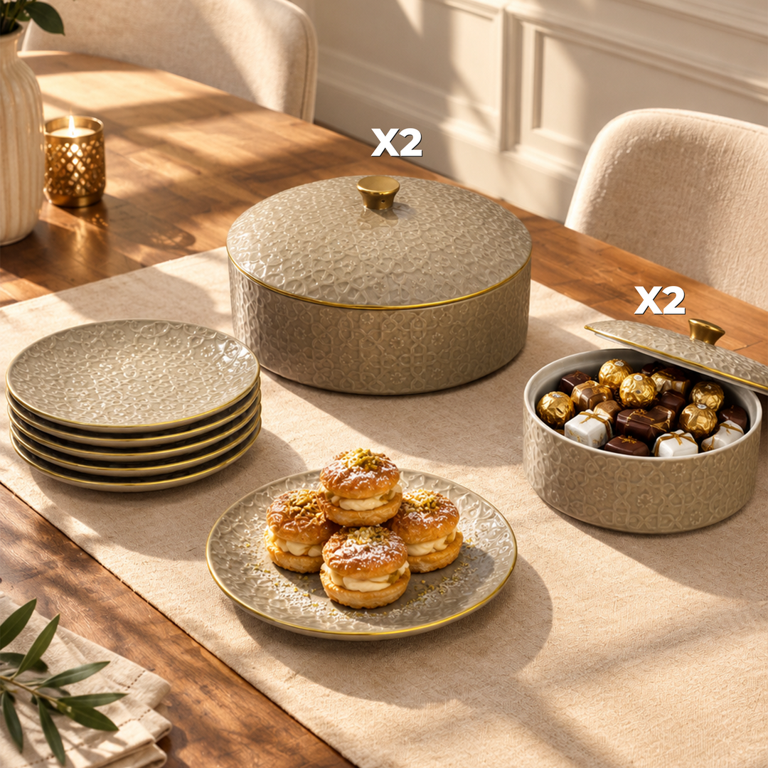Set 4 bonbonnières 2x18cm + 2x25cm + 6 assiettes 18cm