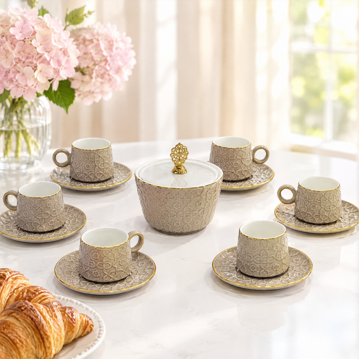 Set 6 tasses 5x7cm  + 6 sous tasses 12cm + sucrière 11cm