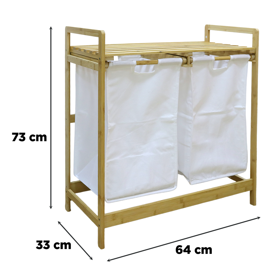 Panier à linge 2 bacs 64x33x72,50cm