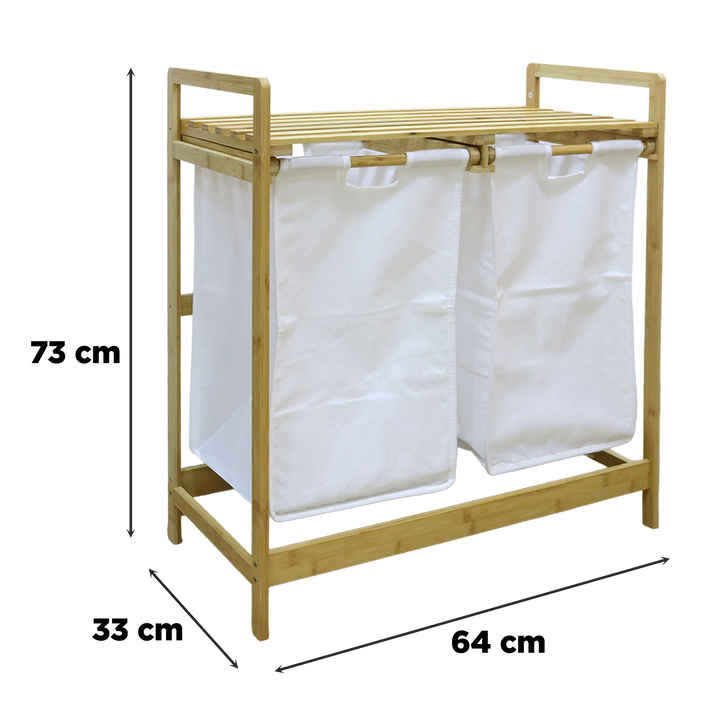 Panier à linge 2 bacs 64x33x72,50cm