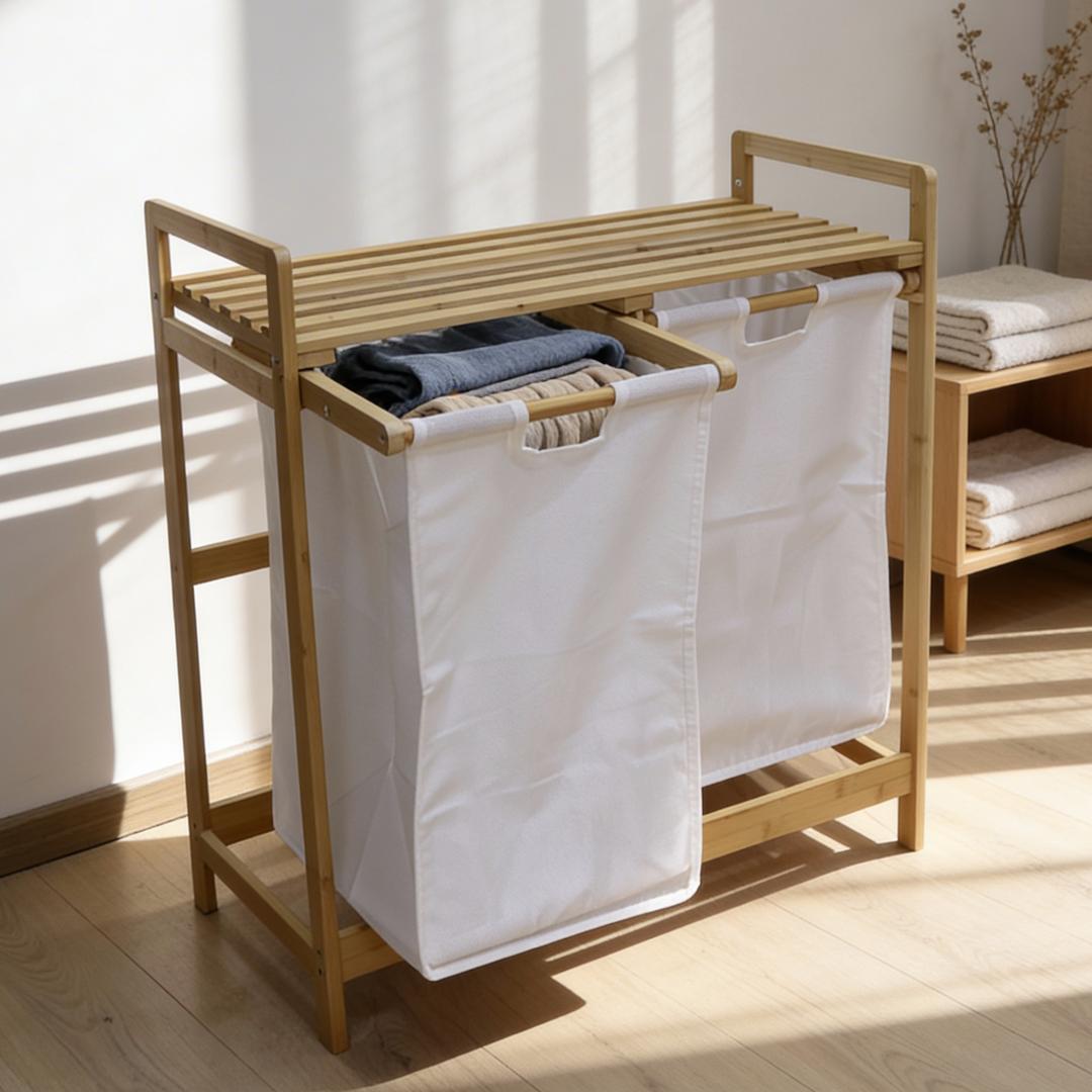 Panier à linge 2 bacs 64x33x72,50cm