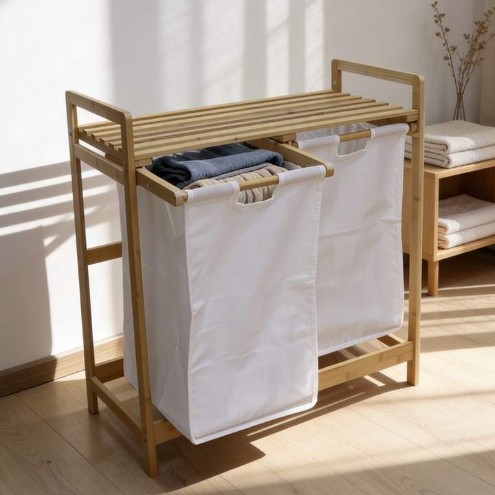 Panier à linge 2 bacs 64x33x72,50cm