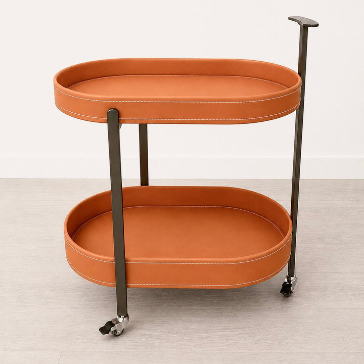 Chariot ovale 2 niveaux 53x35x66cm en simili cuir
