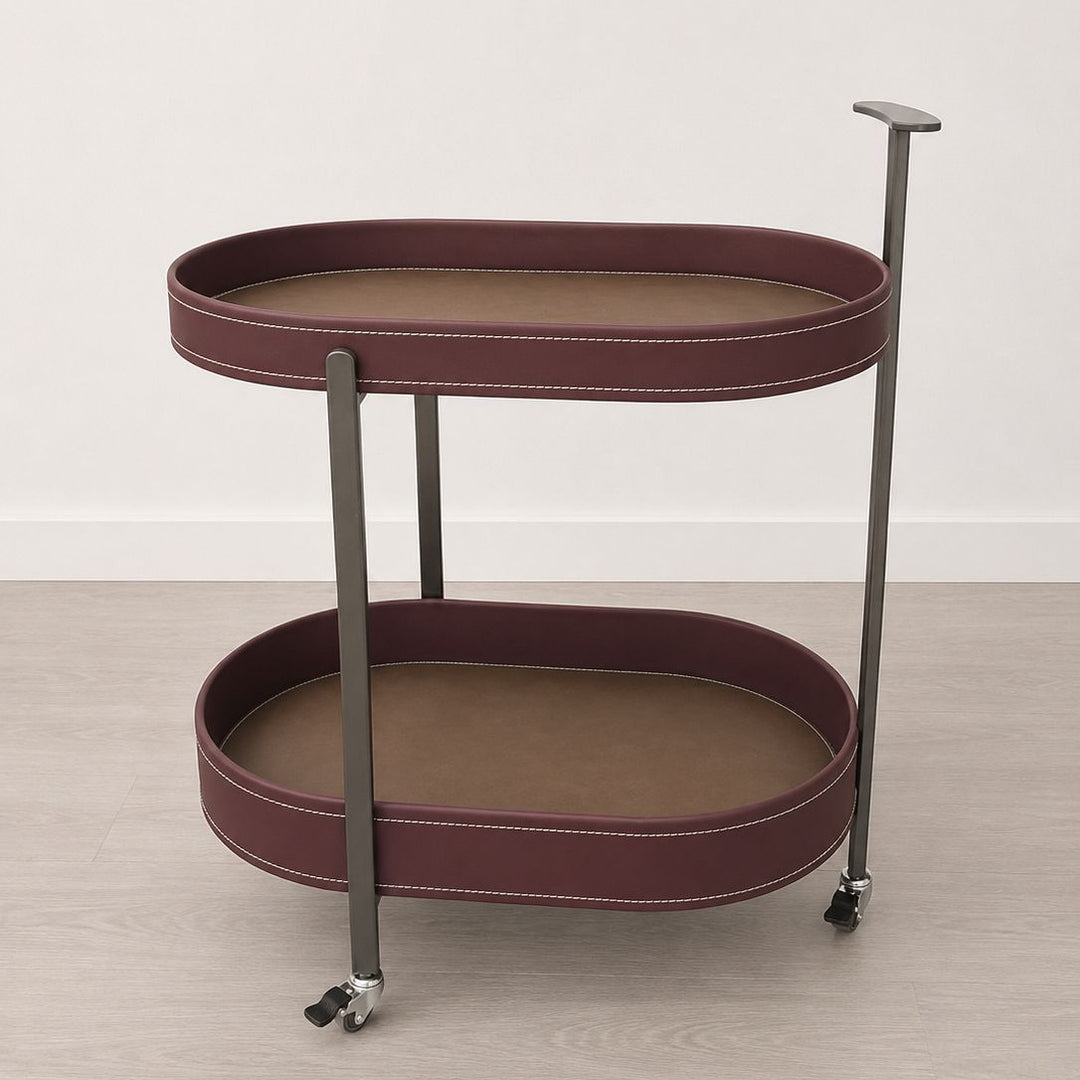 Chariot ovale 2 niveaux 53x35x66cm en simili cuir