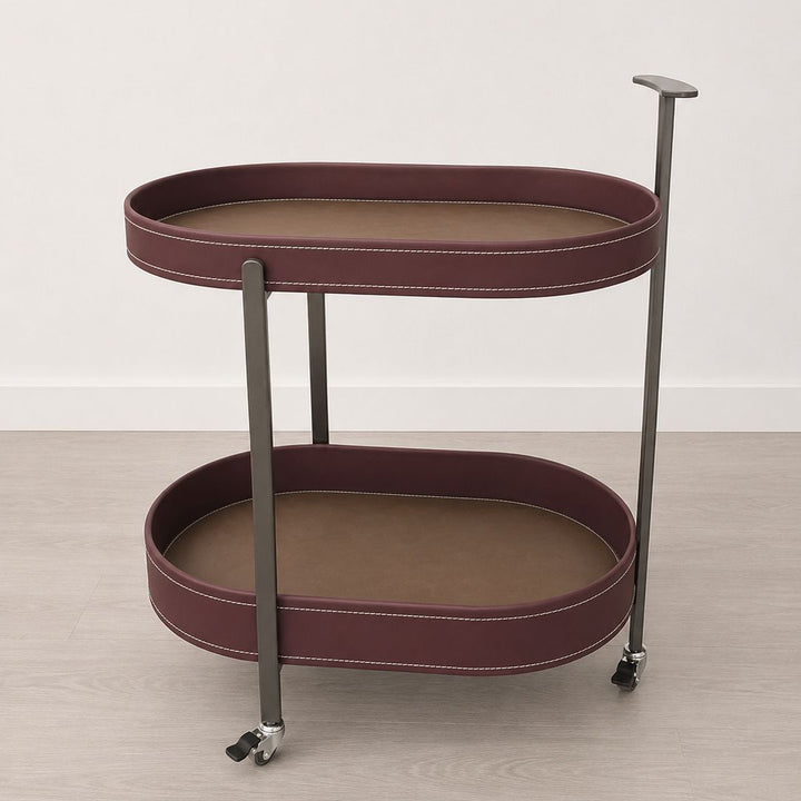 Chariot ovale 2 niveaux 53x35x66cm en simili cuir