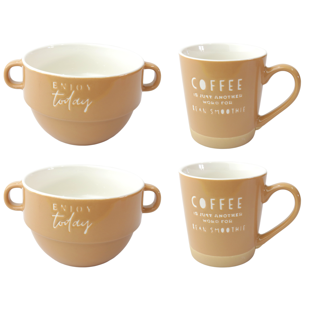 Set 2 mugs 9,50x10cm + 2 bols 12x8,50cm