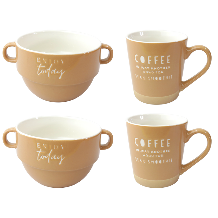 Set 2 mugs 9,50x10cm + 2 bols 12x8,50cm